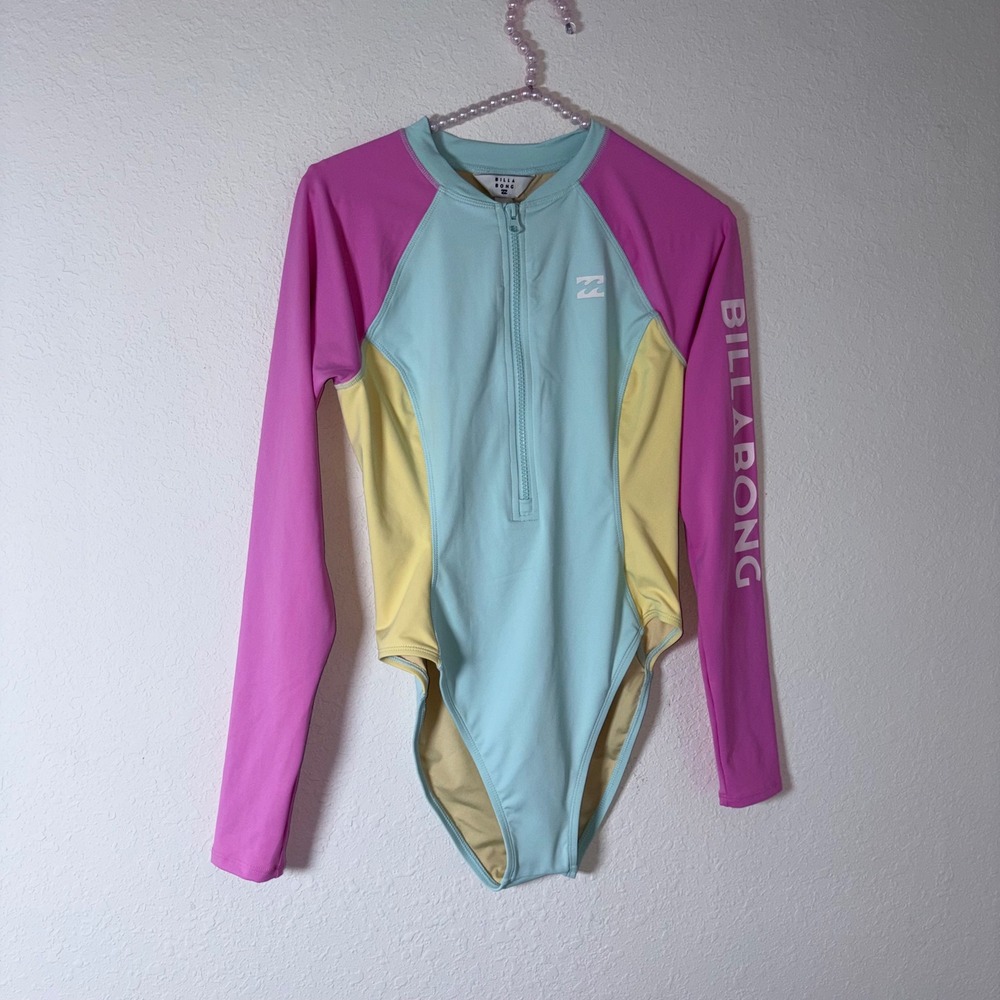 Billabong LS Tropic Body Suit Medium Pastel Colorblock Long Sleeve Rash Guard